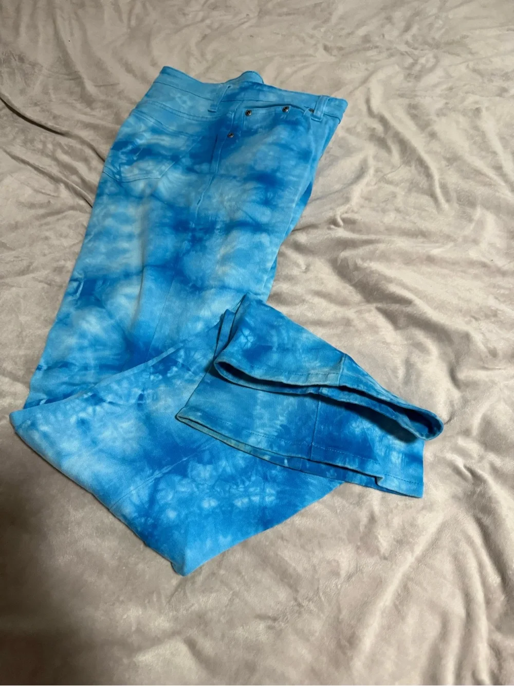 Tie-Dye Blue Flare Jeans - Women’s Wide Leg, flare cut, size 8